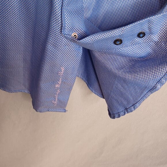 Robert Graham Shirt Mens 47(38/39)Tall SkyBlue Herringbone Long Sleeve Flip Cuff - Picture 6 of 13